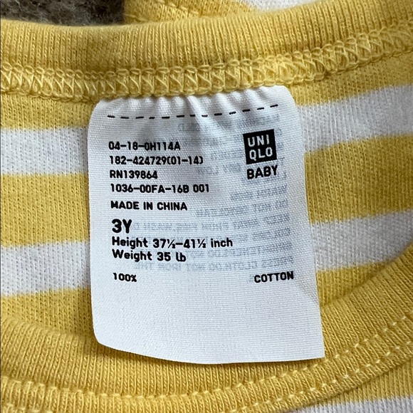 Uniqlo Kids Long Sleeve Striped Tees - Yellow, Green, Navy - Picture 2 of 2